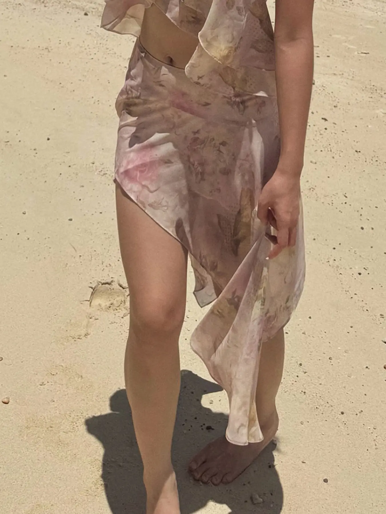 Rockmore Bohemian Floral Printed Mesh Skirt with Asymmetrical Ruffled Hem Romantic Elegant Beach Vacation Skirts for Summer