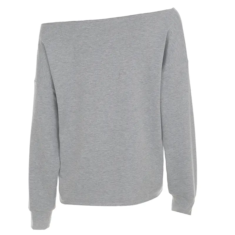 Women's Letter Print Hoodie Asymmetrical Skew Collar Off-Shoulder Casual Long Sleeve Top Fall Comfortable Loose Street Pullovers