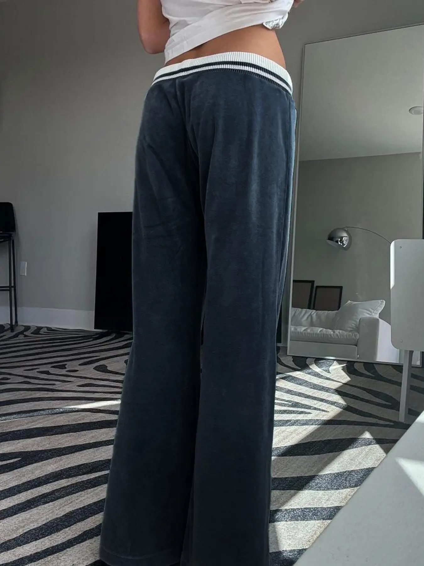 Rockmore Elegant Solid Gold Velvet Low Waist Pants Women Korean Harajuku Drawstring Casual Full Length Trousers Y2k 90s Clothes