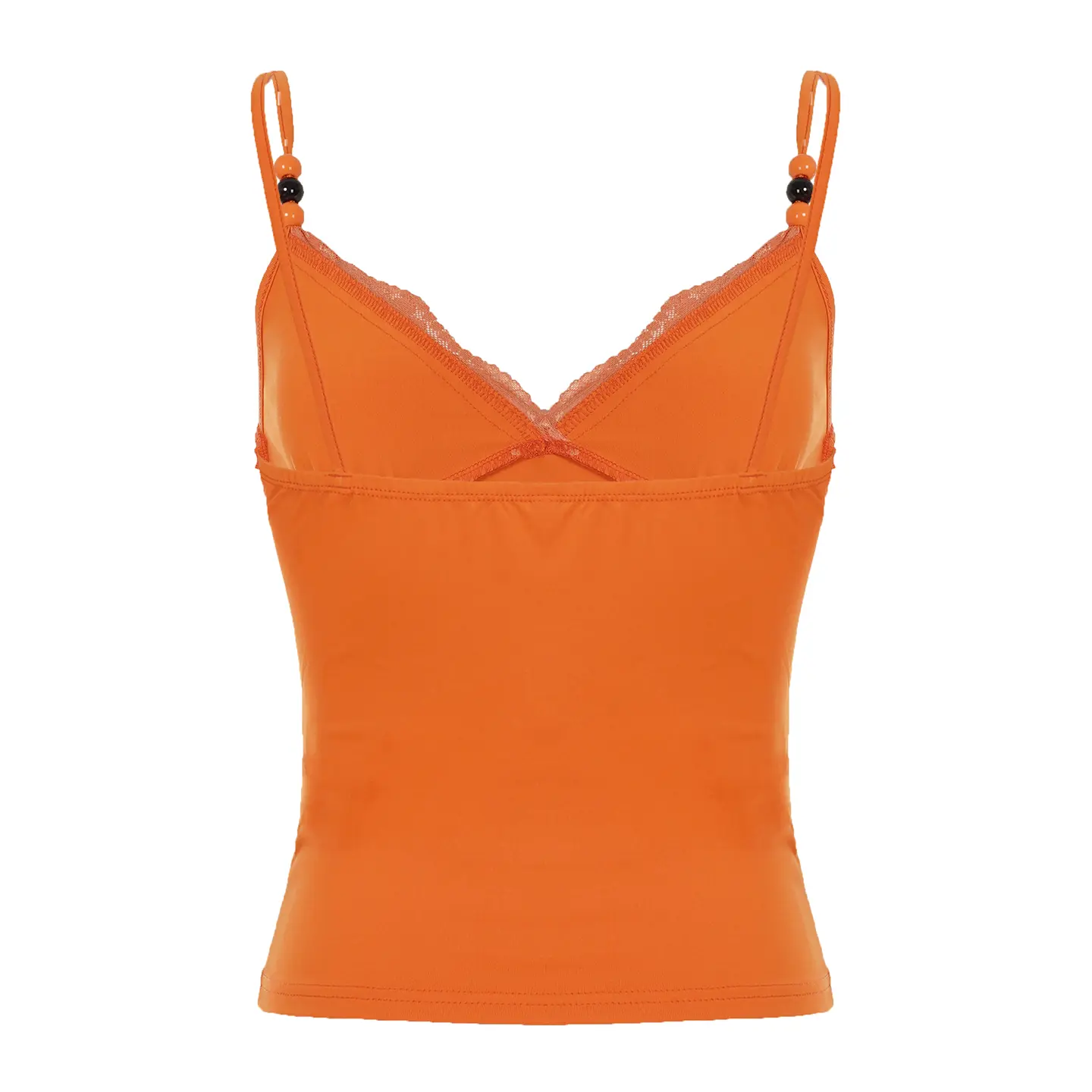 Rockmore Solid Boho Lace Trim V Neck Camisole with Beaded Spaghetti Straps and Bow Tie Design Summer Y2K Aesthetic Crop Tops