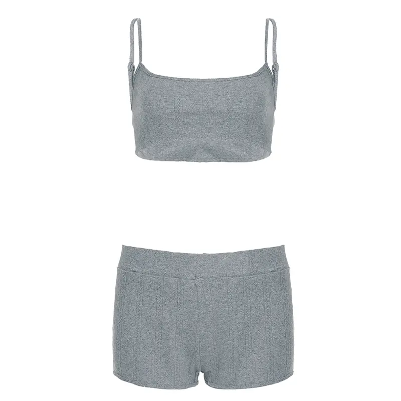 Rockmore Two-piece Women's Solid Knit Cami Top & Mini Shorts Set Casual Breathable Crop Top Short Pants Outfits Y2k coquette