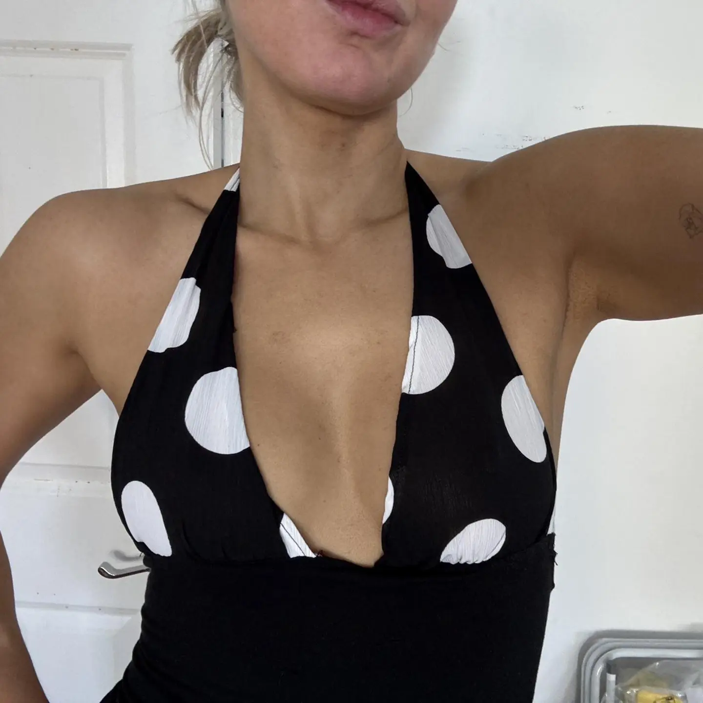 Rockmore Summer Women's Polka Dot Print Color Block Halter Top Sexy Deep V Neck Backless Camis for Beach Vacation Style Fashion