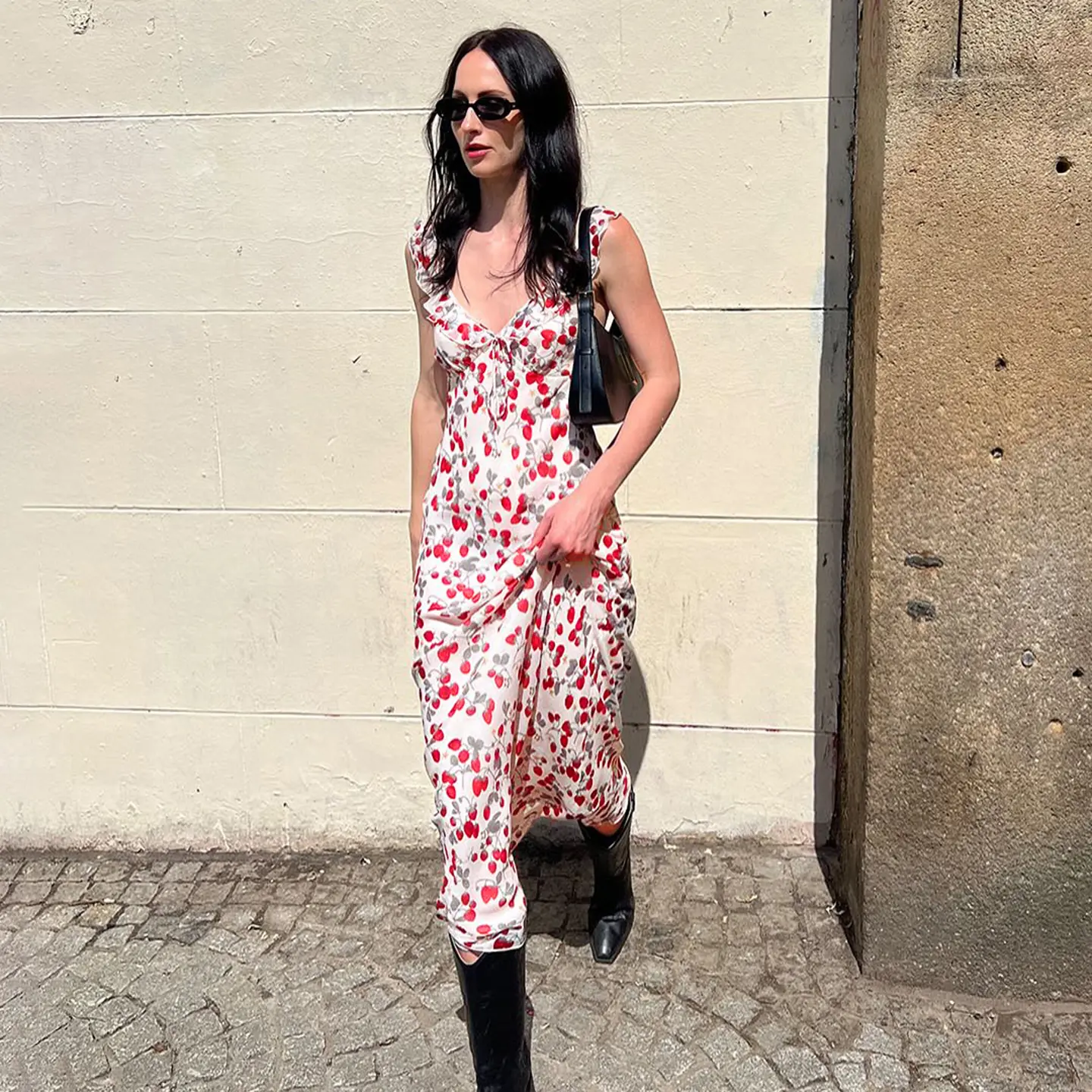 Rockmore Women's Floral Print Cami Maxi Dress Boho Romantic Ruffle V Neck Long Dresses for Beach Holiday Ladies Summer Vestidos