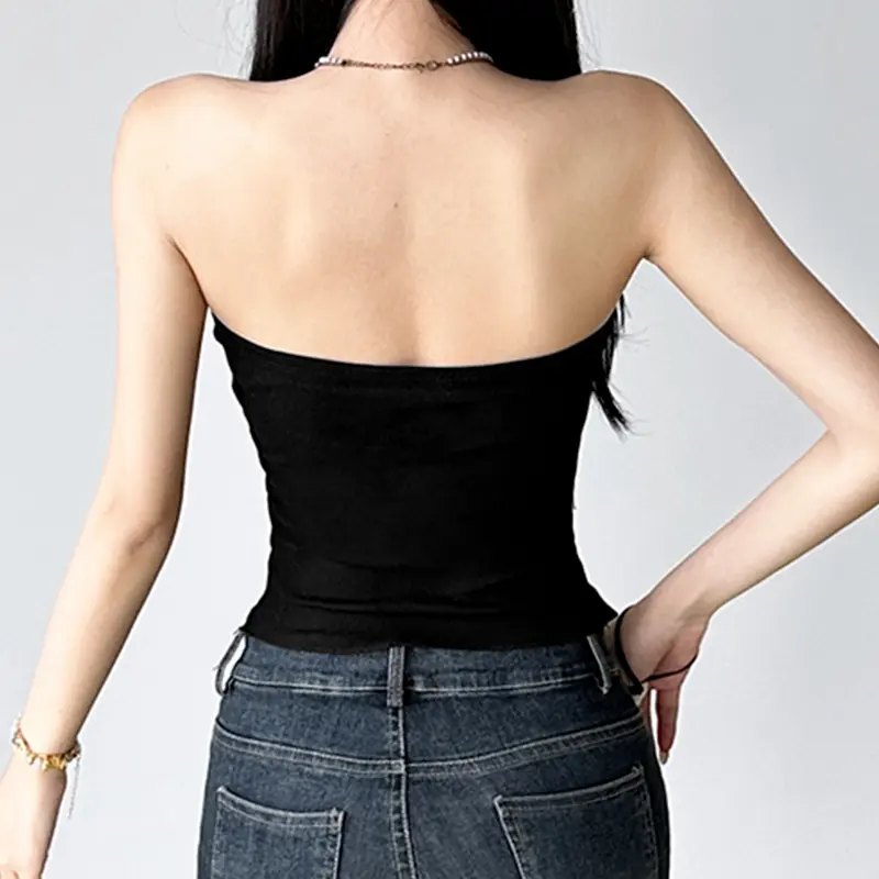 Rockmore Lace Bow Patchwork Bustier Crop Top Summer 2000s Coquette Off-Shoulder Women's Tube Top Casual Korean Cute Mini Vest