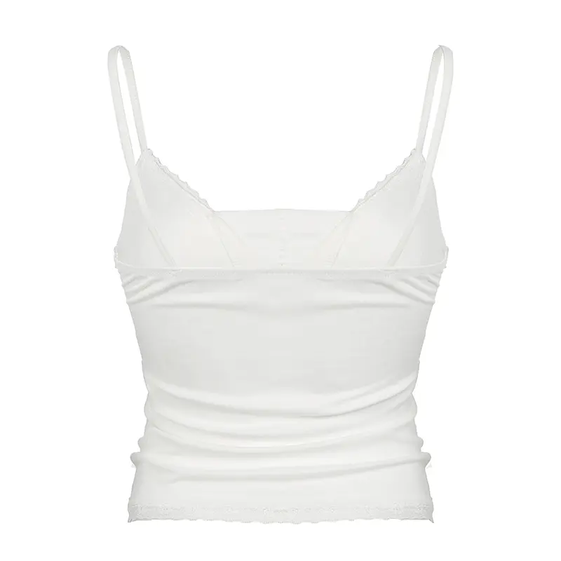 Rockmore Women's Plain Lace Trim V Neck Camisole Y2K Aesthetic Summer Spaghetti Strap Tank Top Casual Fashion Vest