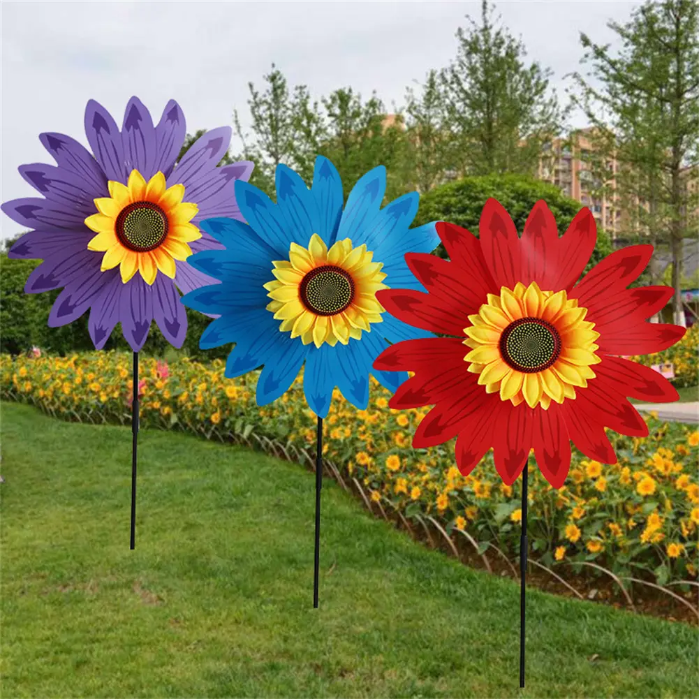 Fun Interest Pinwheel Windmill Party Colorful Double Flower Outdoor PVC Wind Turbine Hand Held Multiple Petals