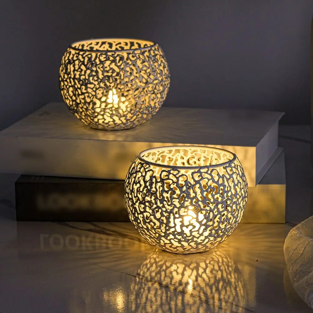 For Dining Table Black And Gold Hollow-Out Candle Holders Vintage Candle Holders Easy To Clean Metal Construction