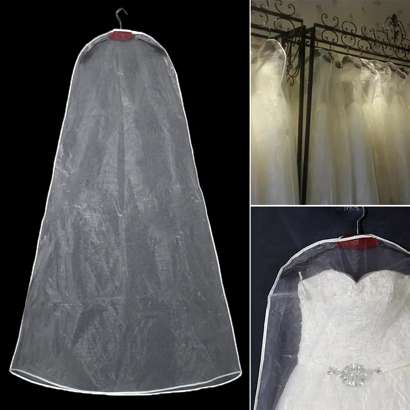 Breathable Dust Proof Bridal Gown Storage Bag Clear Garment Cover with Hanger Hole for Wedding Dress Storage and Transport