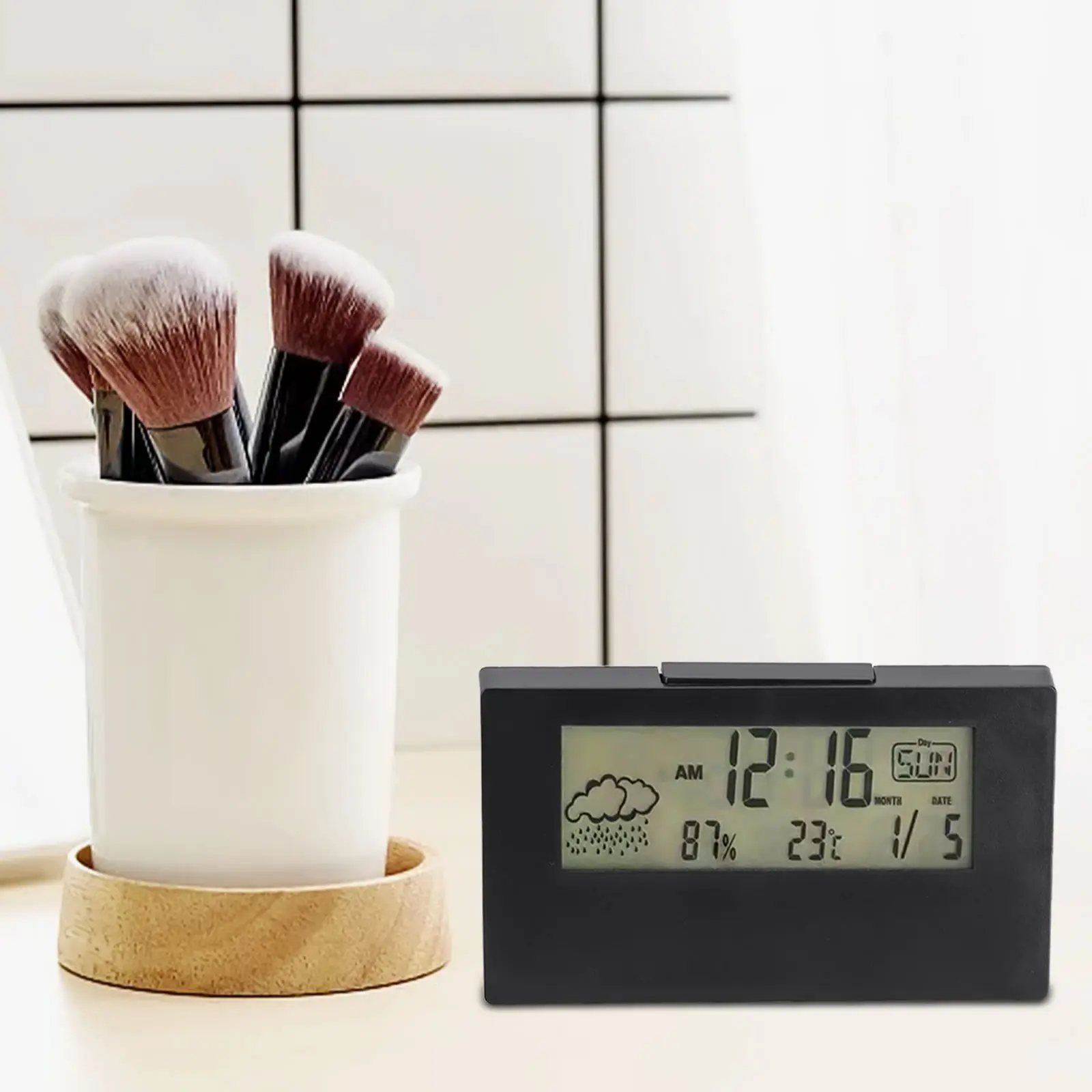 Black With Night Light Thermohygrometer Clock Humidity Accuracy - 5 Humidity Sensor Night Light Mode School Use