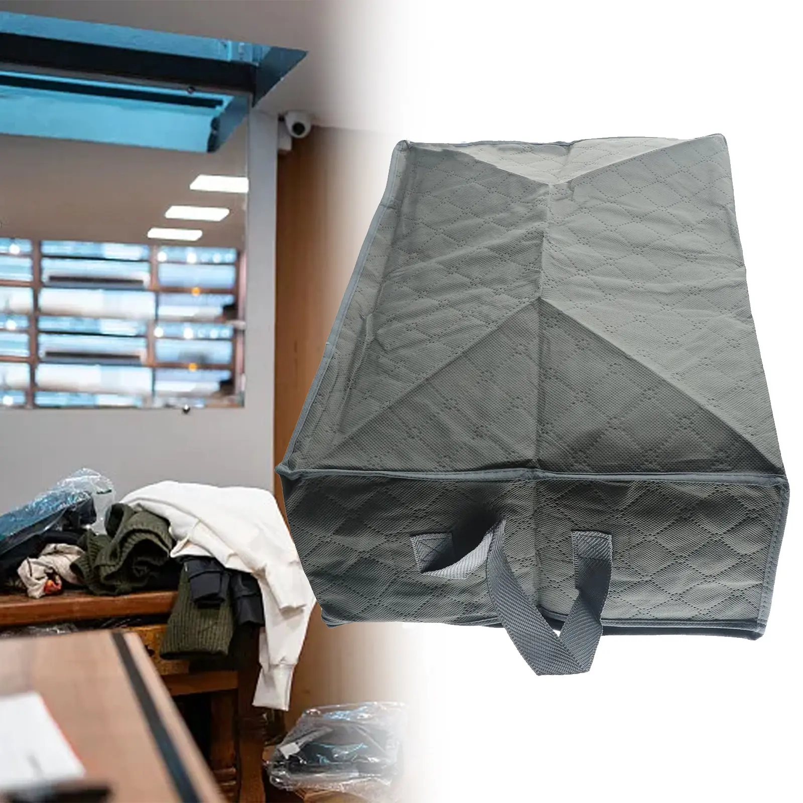 Breathable Foldable Storage Bag for Under Bed Charcoal Organizer for Clothes and Linens with Strong Side Handles