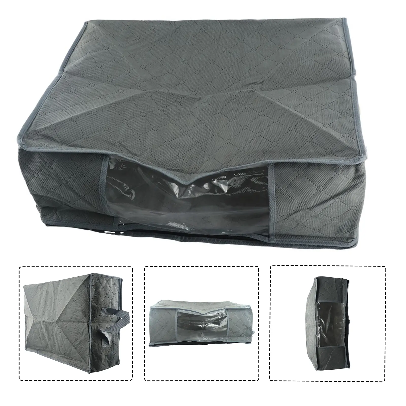 Breathable Foldable Storage Bag for Under Bed Charcoal Organizer for Clothes and Linens with Strong Side Handles