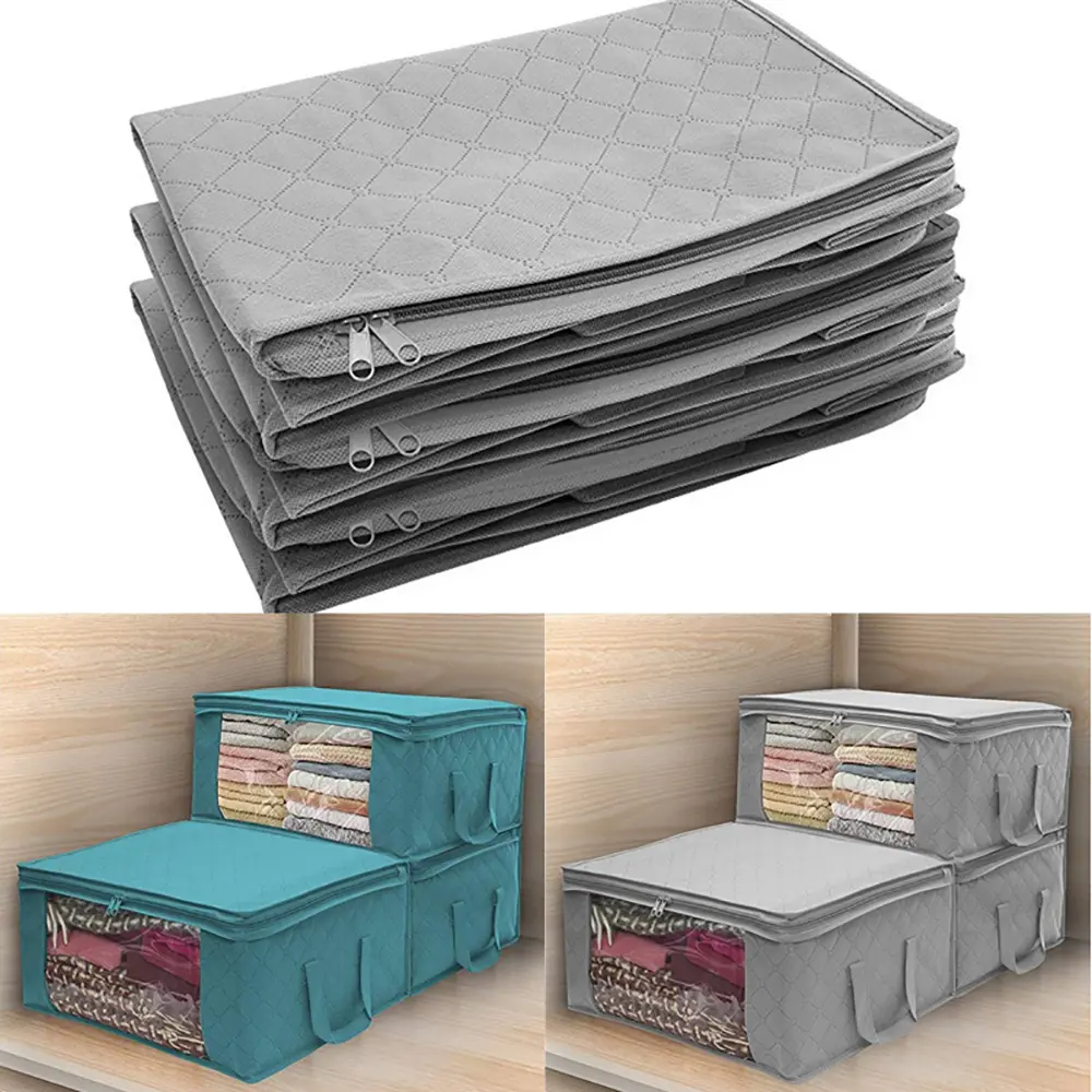 Breathable Foldable Storage Bag for Under Bed Charcoal Organizer for Clothes and Linens with Strong Side Handles