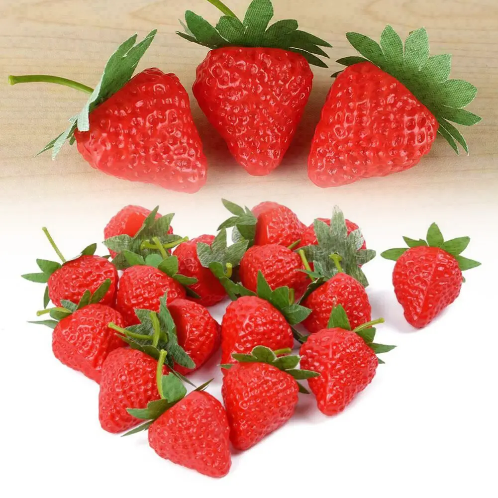 Artificial Strawberry Children\'s Simulated Simulated Fruit Model Ornament Plastic Play Toys Prop 20pcs Red Set