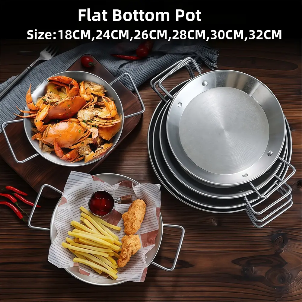 High Performance Stainless Steel Paella Pot with Comfortable Double Handles Flat Bottom Design for Easy Cooking