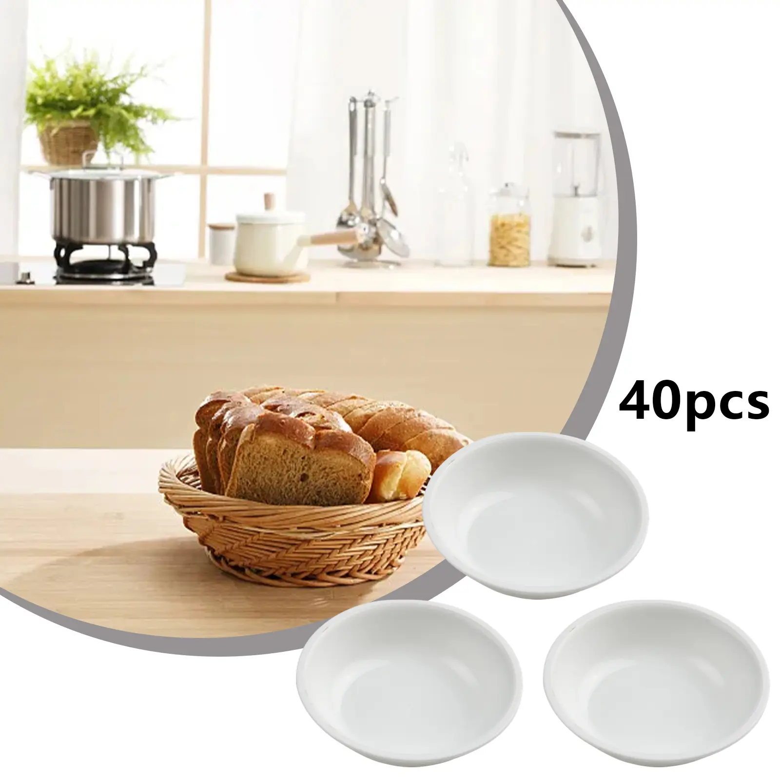 For Canteens For Families For Grocery For Restaurants Sauce Plate Ound Bowl White 40pcs Plastic Seasoning Dish