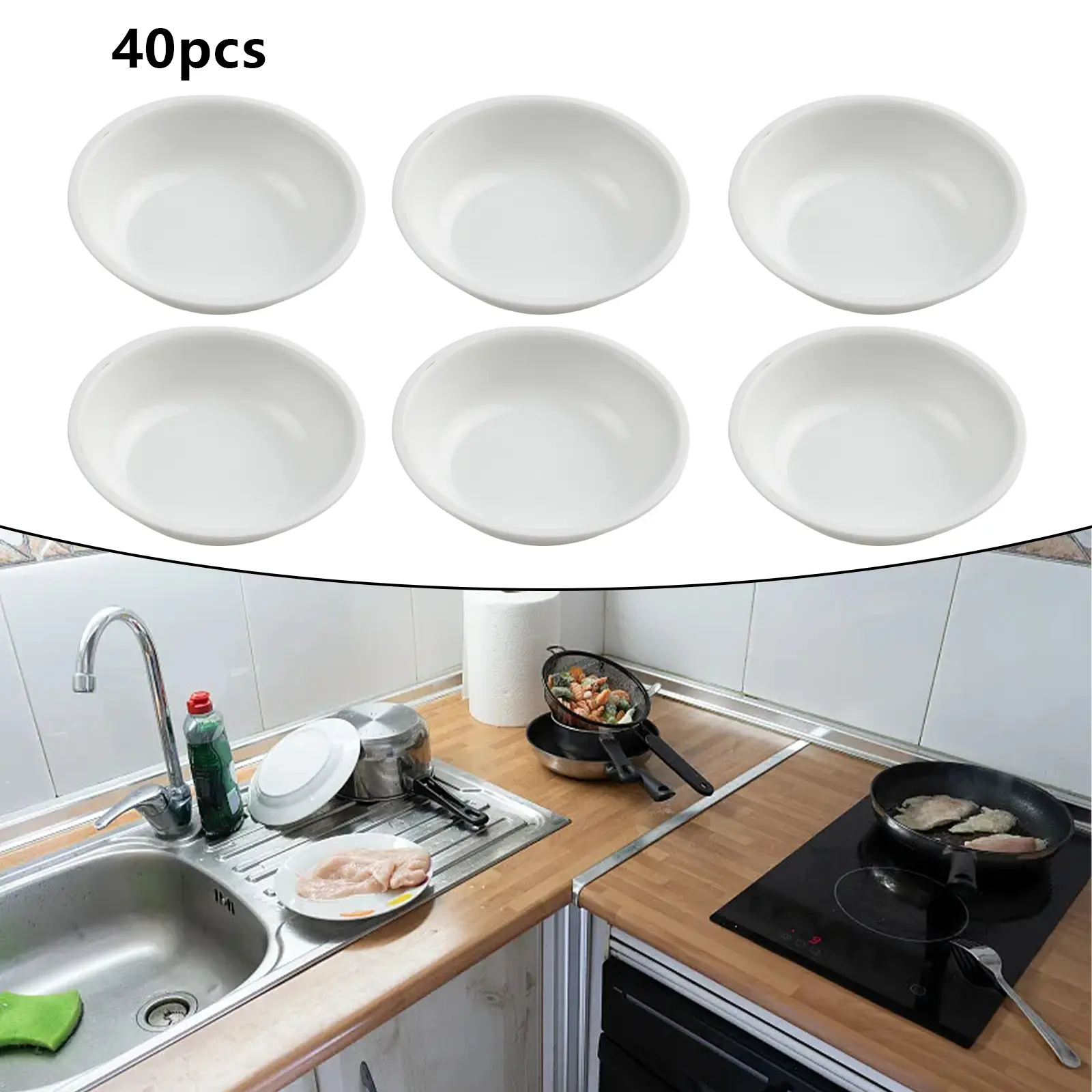 For Canteens For Families For Grocery For Restaurants Sauce Plate Ound Bowl White 40pcs Plastic Seasoning Dish