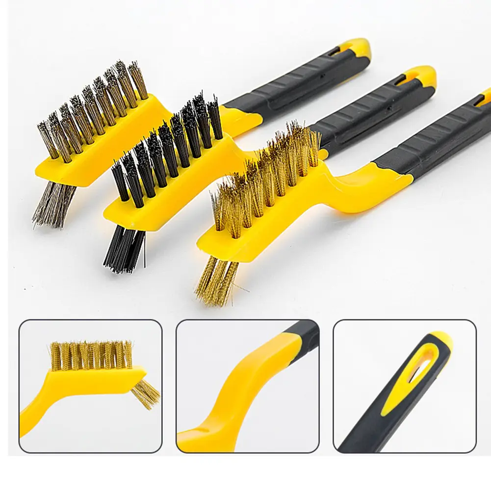 Professional Mini Wire Brush Set Brass Nylon & For Stainless Steel Brushes for Home Workshop & Automotive Cleaning