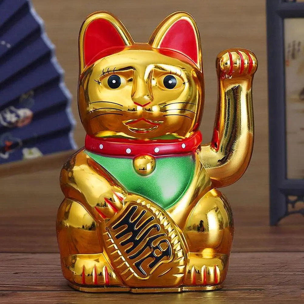 5inch Plastic Electric Waving Lucky Cat Ornament for Store Office Home Desk Decoration Battery Powered Moving Arm
