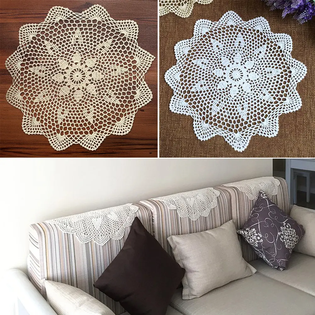 Table Cloth Mat Doily Home Lace Round Table Cloth White/Beige Countryside Vintage Crochet Doily Mats Home Decor