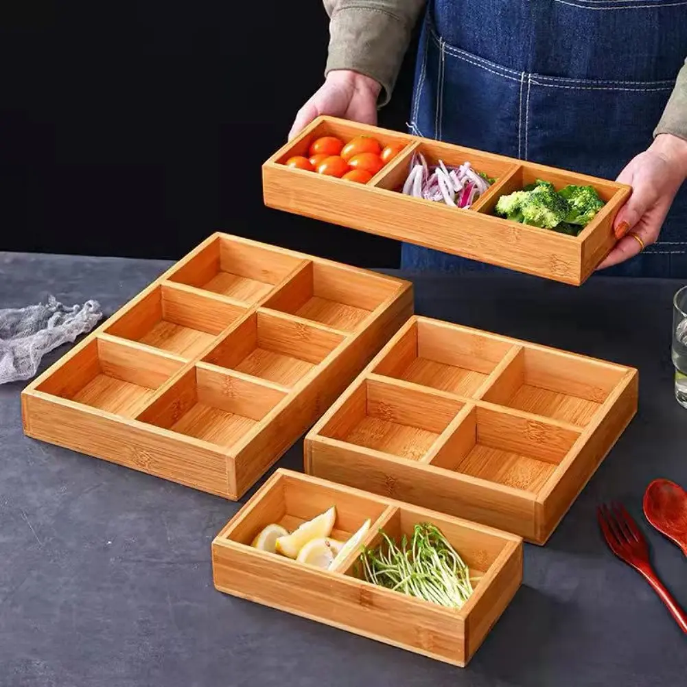 Breakfront Wooden Tray Tray Basket 33x22x5cm 6 Grids Crack-resistant Elegant Design Heavy And Strong Multi-functional