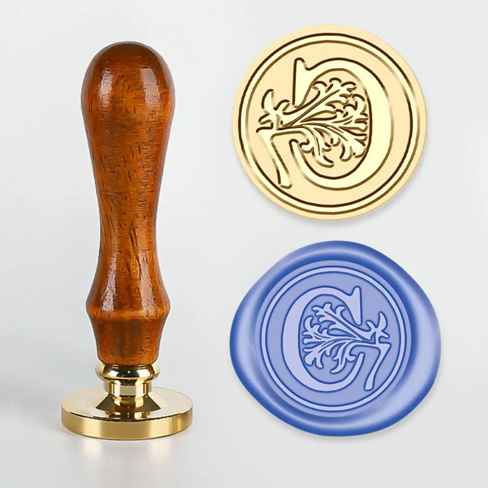 Initial Wax Seal Stamp Design With Blessing Rosewood Handle Rosewood Handle Wax Stamp Botanical Initial Rosewood Handle