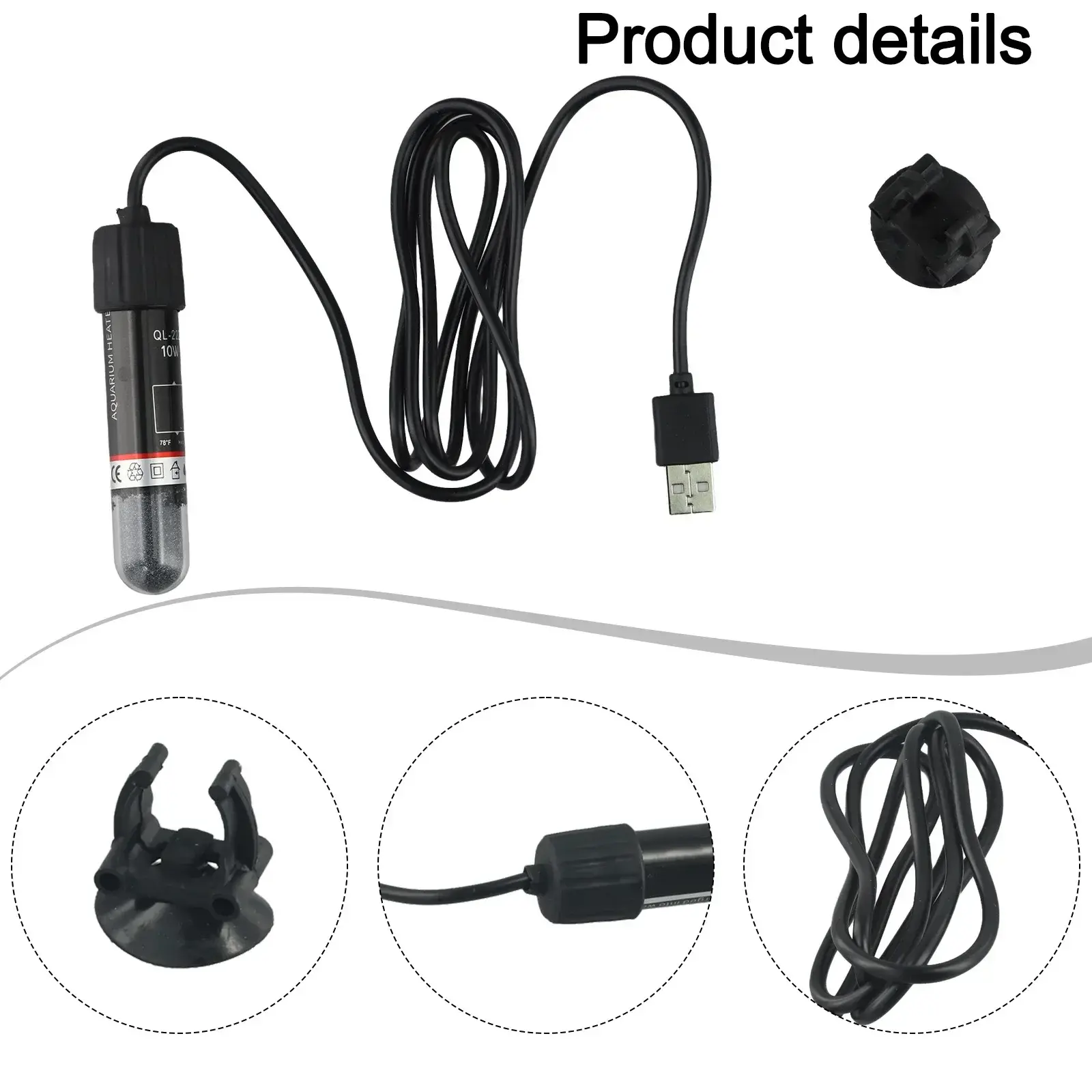 For Desktop Fish Tanks About 130cm Wire Length Small Aquarium Heater USB Fish Tank Heater High-quality Quartz Glass