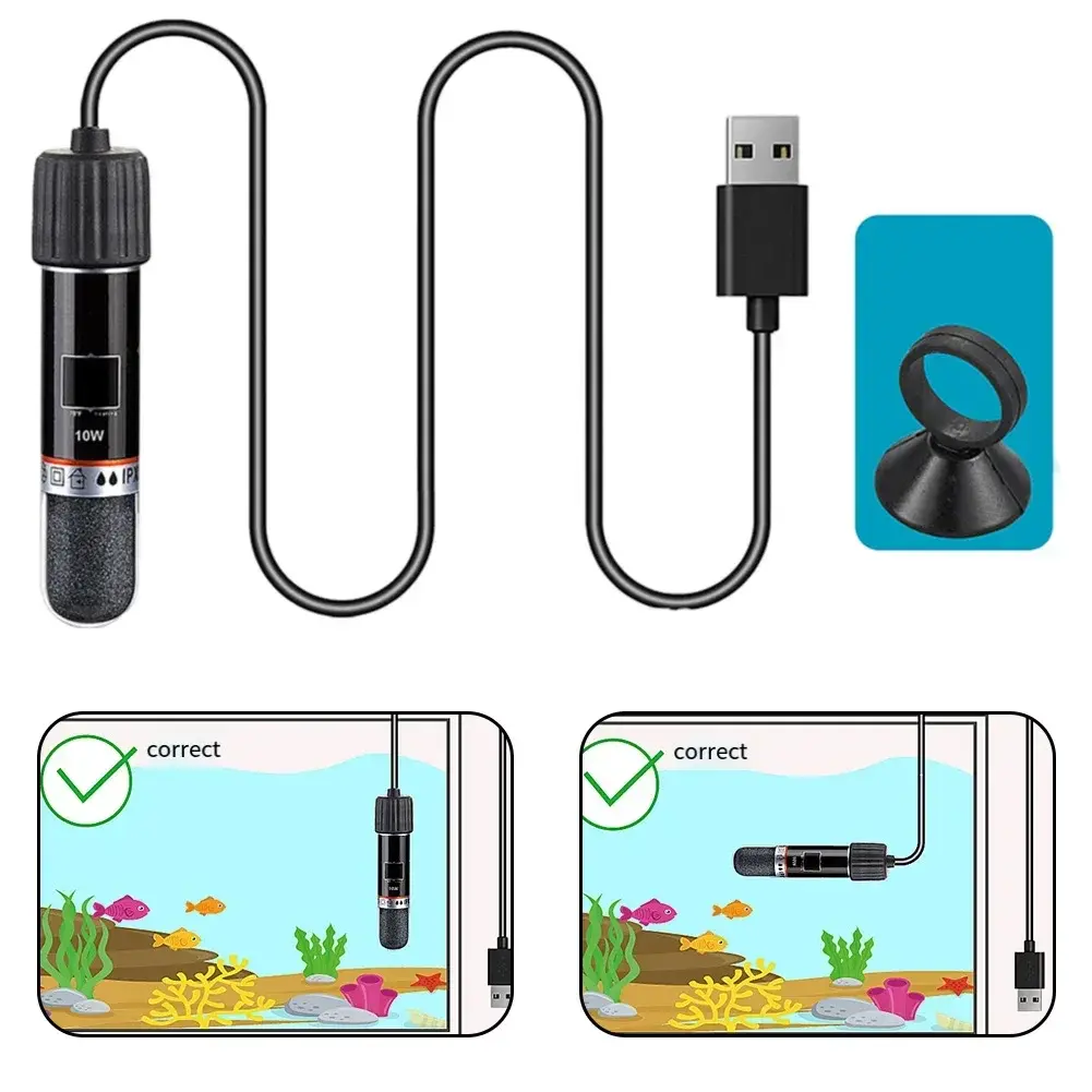 For Desktop Fish Tanks About 130cm Wire Length Small Aquarium Heater USB Fish Tank Heater High-quality Quartz Glass