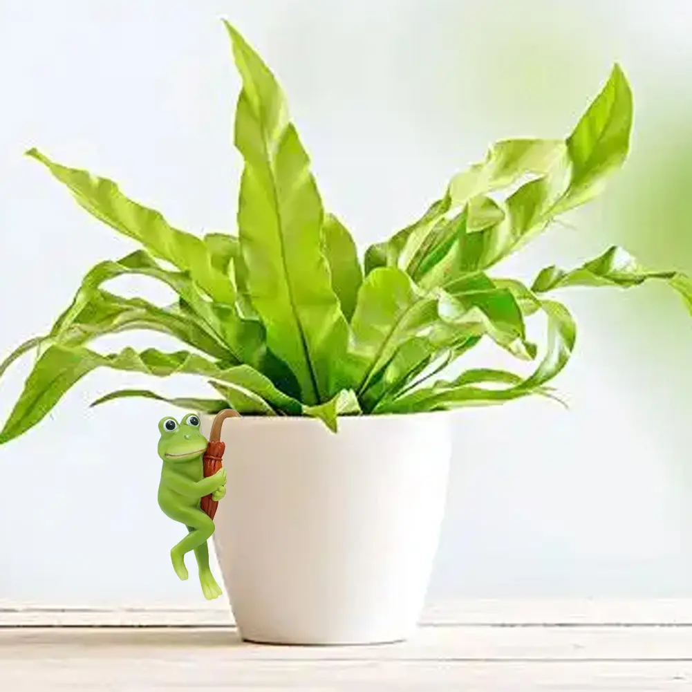 2 Cute Umbrella Frog Flower Pot Pendants Beautiful Garden Decor Garden Statue 9.2x4.6x3cm 10.2x8x5.3cm