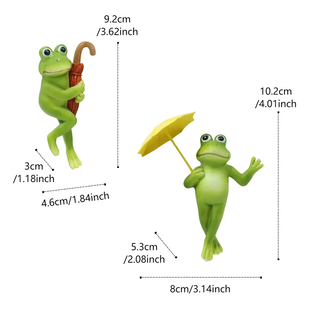 2 Cute Umbrella Frog Flower Pot Pendants Beautiful Garden Decor Garden Statue 9.2x4.6x3cm 10.2x8x5.3cm