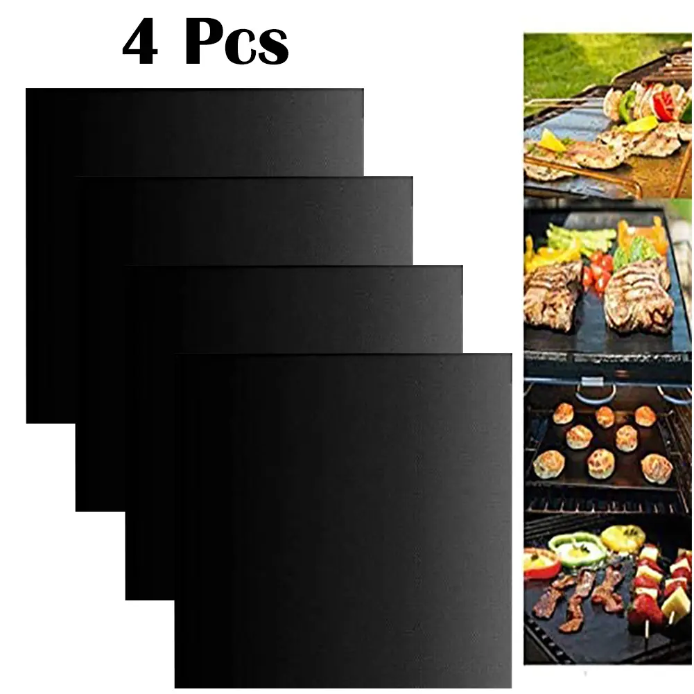4pcs Grill Mat Round And Square Grill Mats Grill Mat Set Non-Stick Coating 40cm For Gas Grill Household Replacement Accessories
