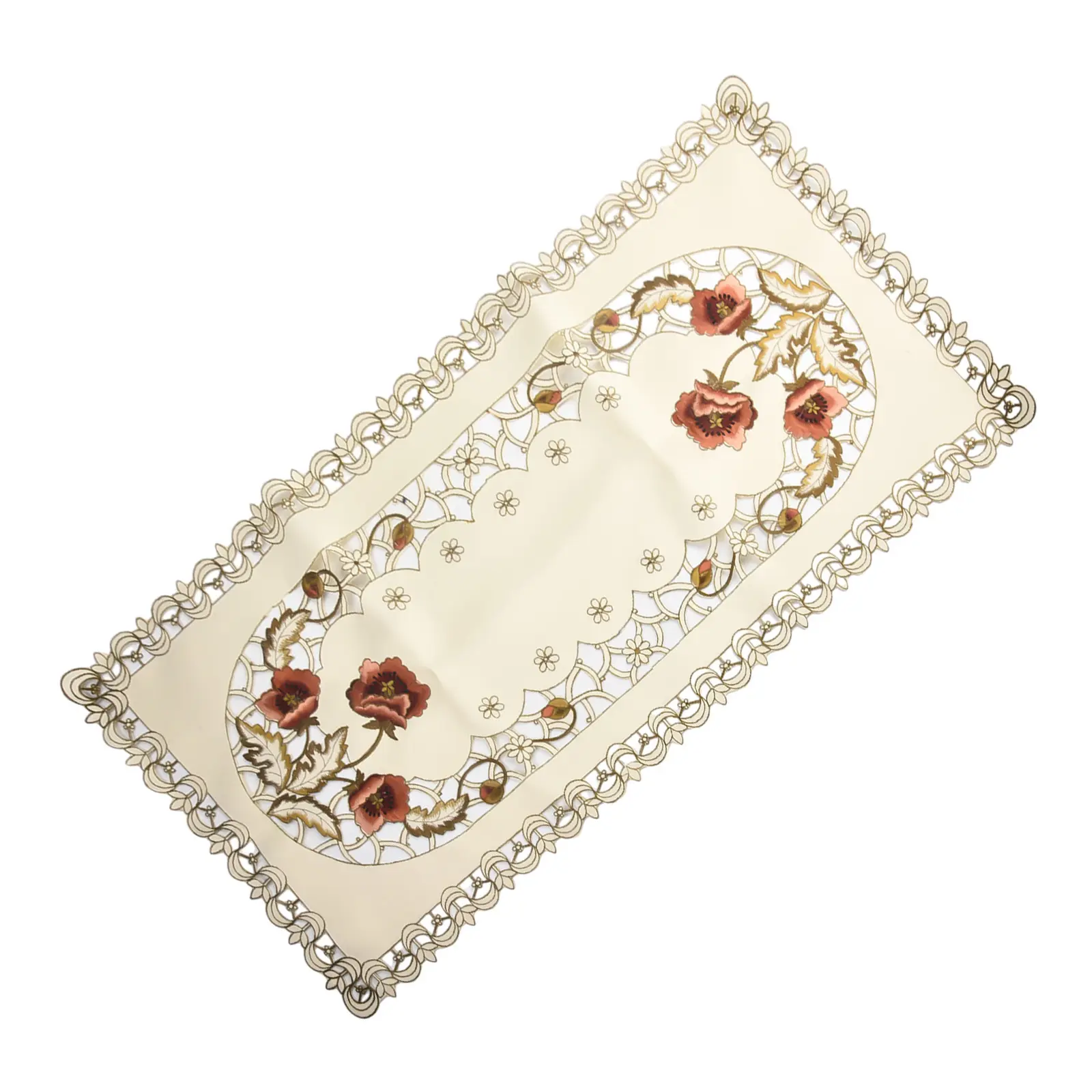 40*85cm Tablecloth Accessories Washable Decoration Embroidered Floral Protective Satin Fabric Practical Useful