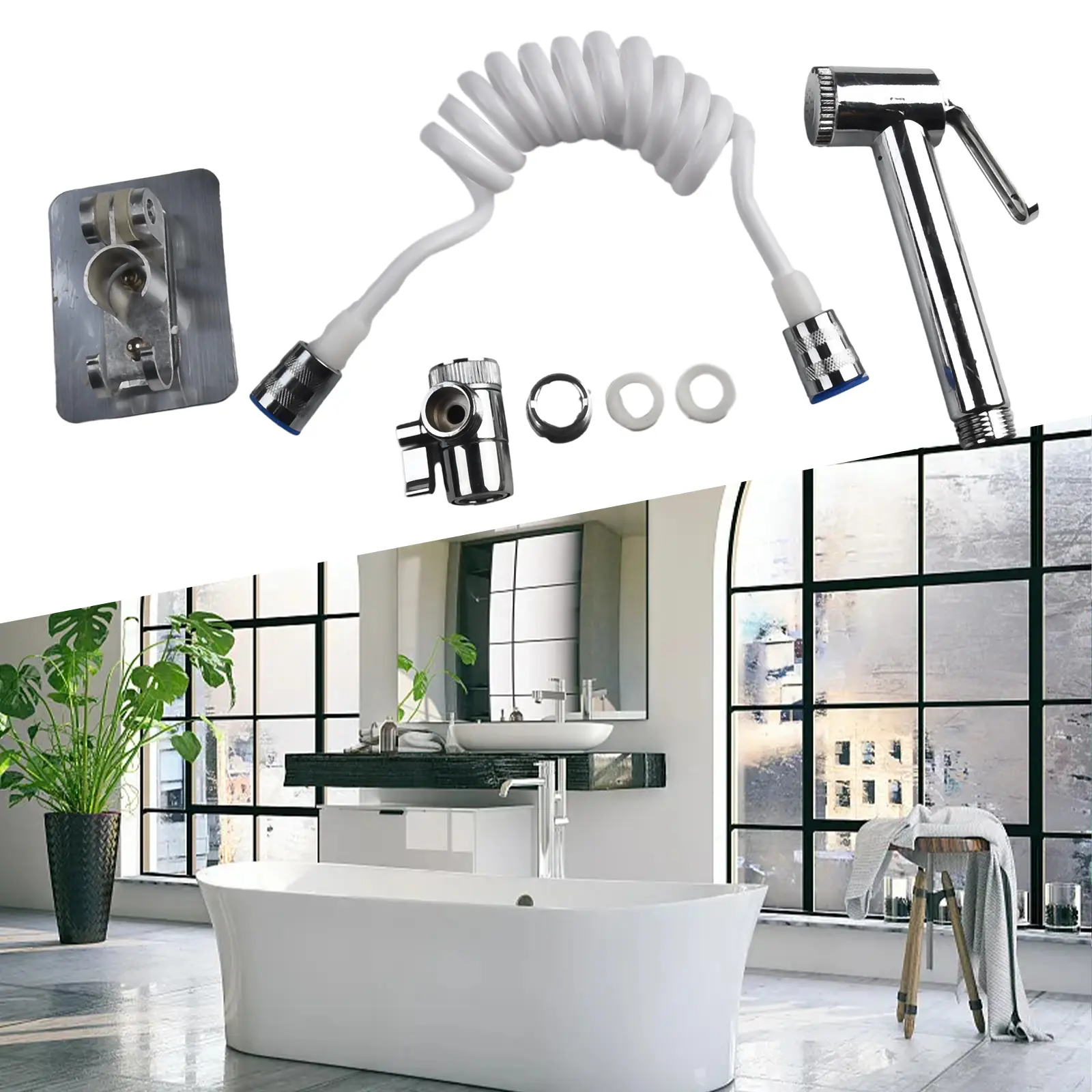 Silver Sprayer set ABS Hand Set Sink Sprinkler Valve Base Basin Bathroom Hose Household Pack Brand New Suitable