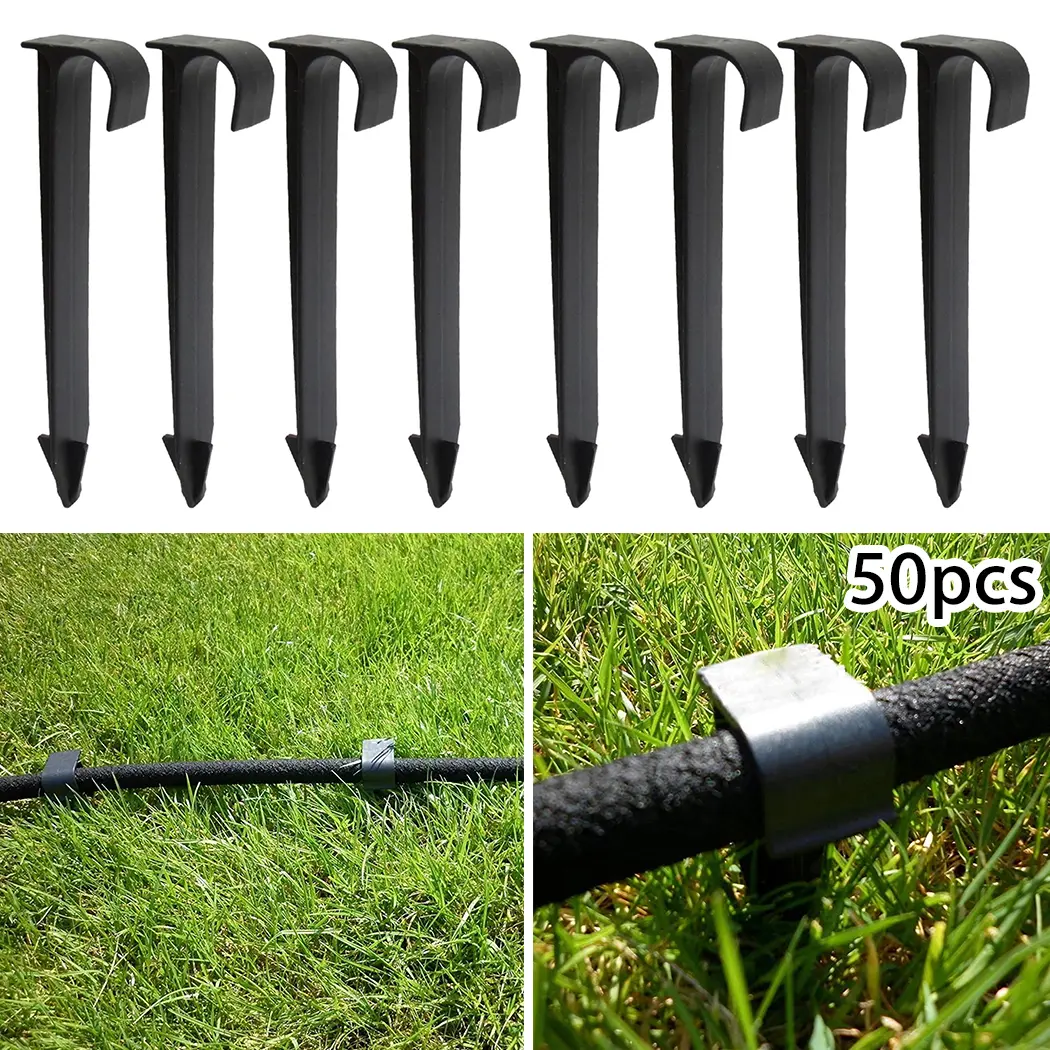 Black High Quality Set Ground Stakes Pipe 50PCS C-Type DN16 Drip Garden Hold Holder Hose Irrigation Landscape Line