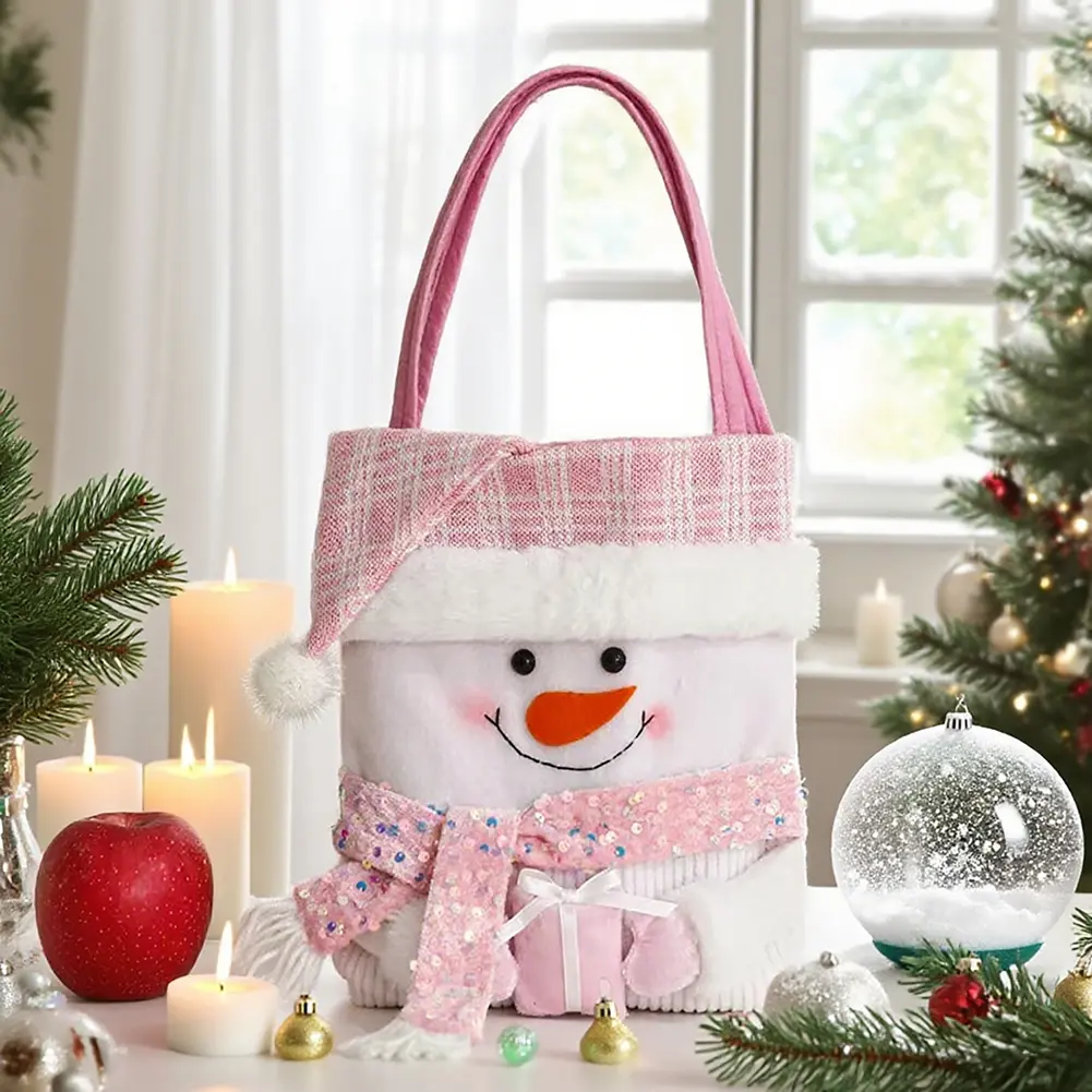1pc Christmas Decorations Pink Cartoon Fabric Doll Christmas Bag Handheld Bag