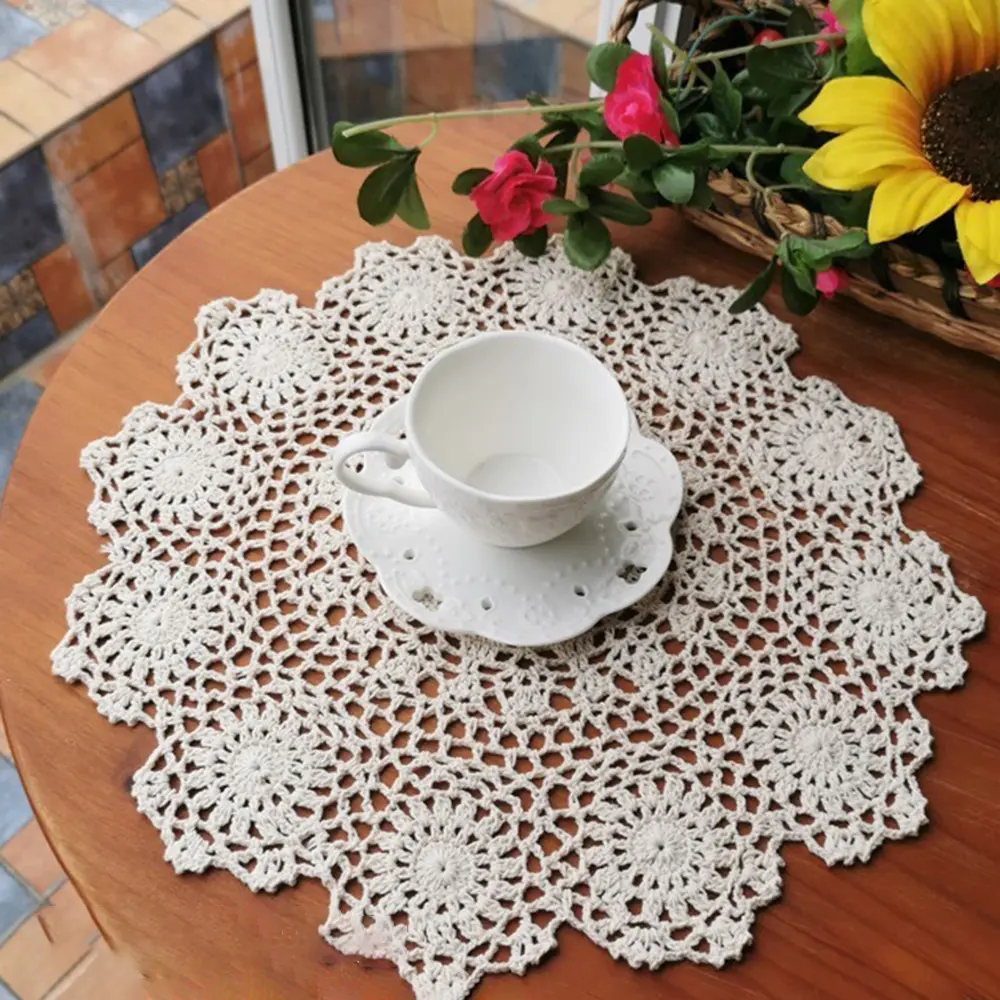 Tables Placemat Crochet Crochet flower Decoration Dining Handmade Home Living room Round 1PC Brand new Fashion