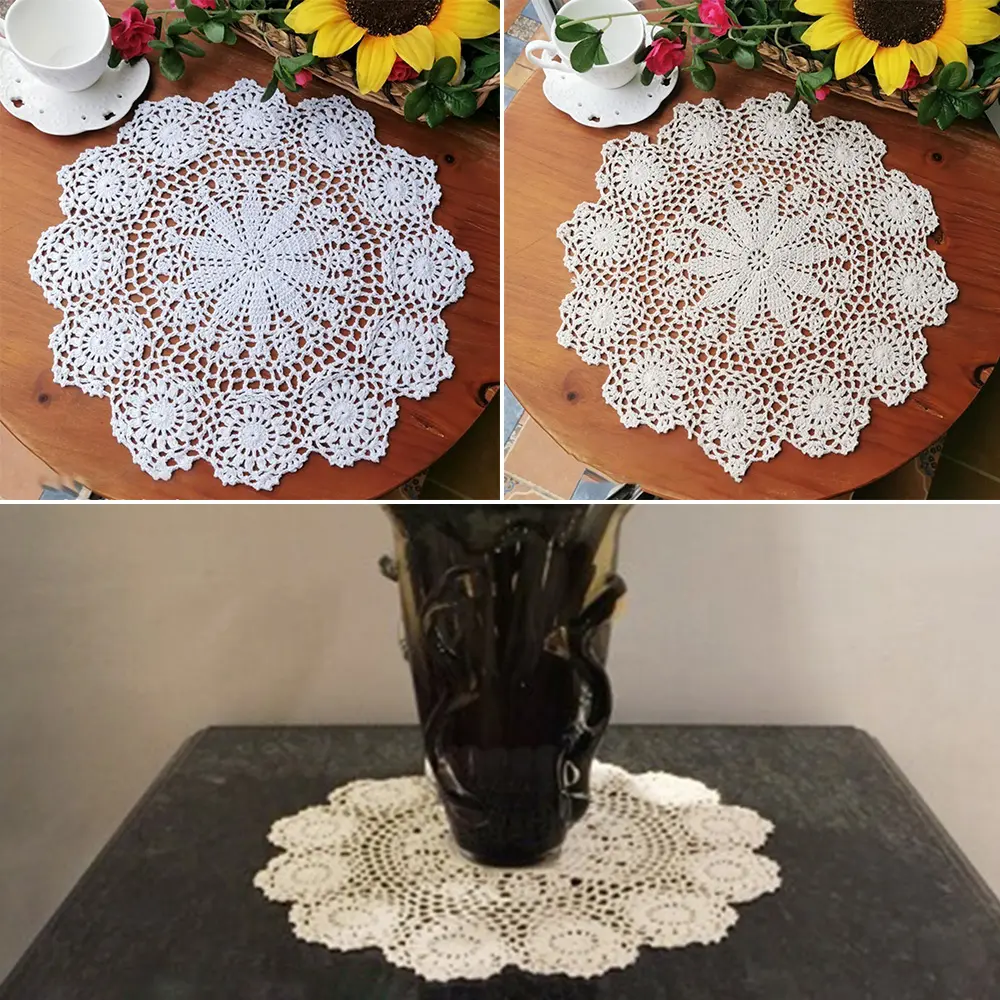 Tables Placemat Crochet Crochet flower Decoration Dining Handmade Home Living room Round 1PC Brand new Fashion