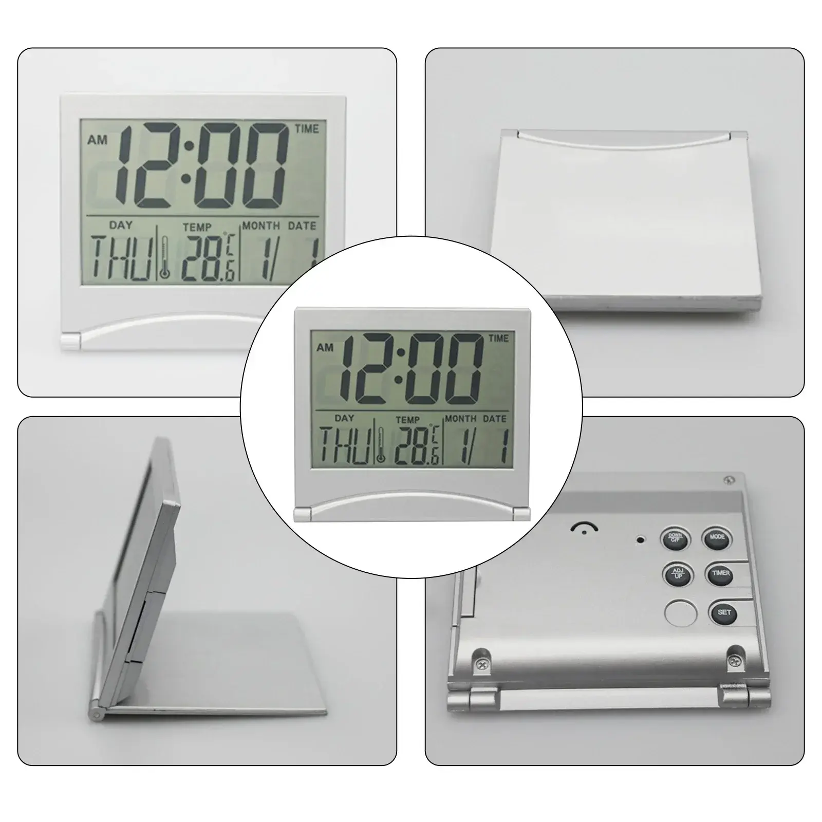 Foldable Alarm Clock 90 X 80 X 1mm Cooking Day Digital Travel Clock For Studying Large LCD Display Light Weight