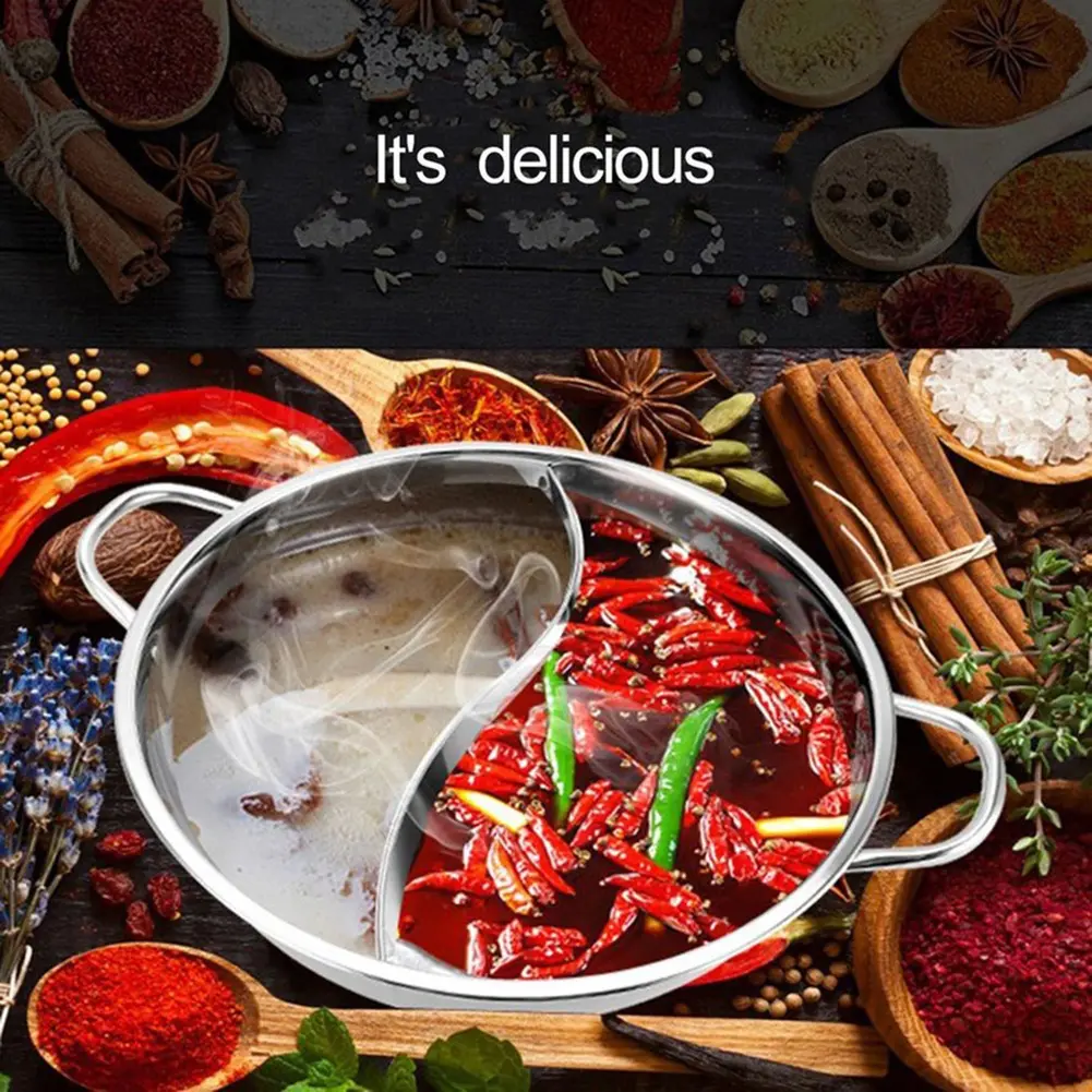 New 28cm/30cm Stainless Steel Twin Divided Hotpot Kitchen Cooker Gas And Induction Stove Pots Kichen Cookware Soup Cooking Tools