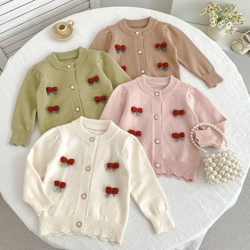 2025 Autumn Toddlers Sweater Baby Girls Knitted Cardigan Coats Crochet Ruffles Korean Style Baby Kids Cotton Sweaters