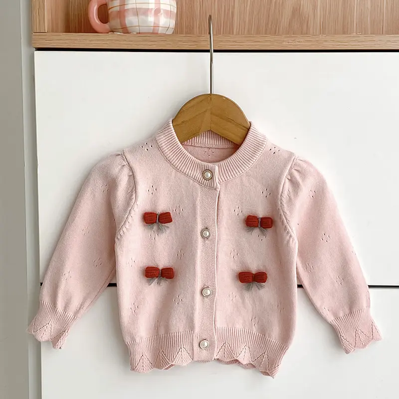 2025 Autumn Toddlers Sweater Baby Girls Knitted Cardigan Coats Crochet Ruffles Korean Style Baby Kids Cotton Sweaters