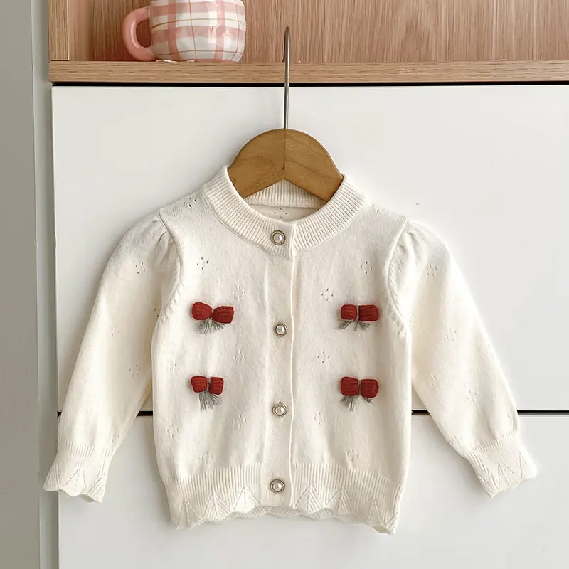 2025 Autumn Toddlers Sweater Baby Girls Knitted Cardigan Coats Crochet Ruffles Korean Style Baby Kids Cotton Sweaters