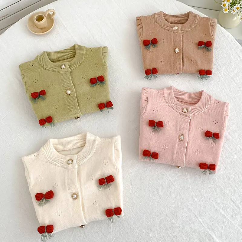 2025 Autumn Toddlers Sweater Baby Girls Knitted Cardigan Coats Crochet Ruffles Korean Style Baby Kids Cotton Sweaters