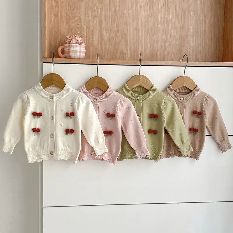 2025 Autumn Toddlers Sweater Baby Girls Knitted Cardigan Coats Crochet Ruffles Korean Style Baby Kids Cotton Sweaters