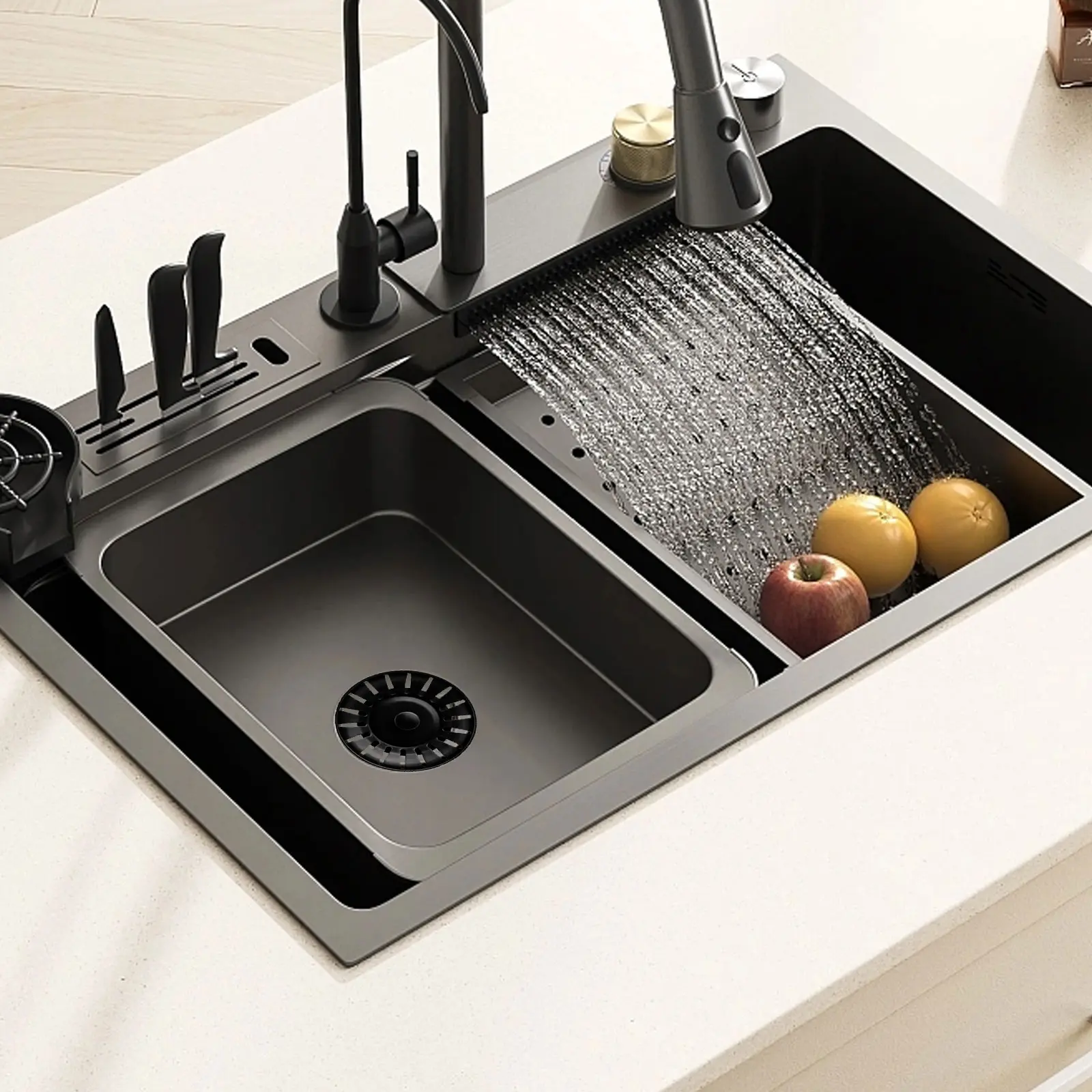 Black Stainless Steel Sink Drain Strainer Filter - 78mm Replacement Waste Catcher for Kitchen & Bathroom Prevents Blockages