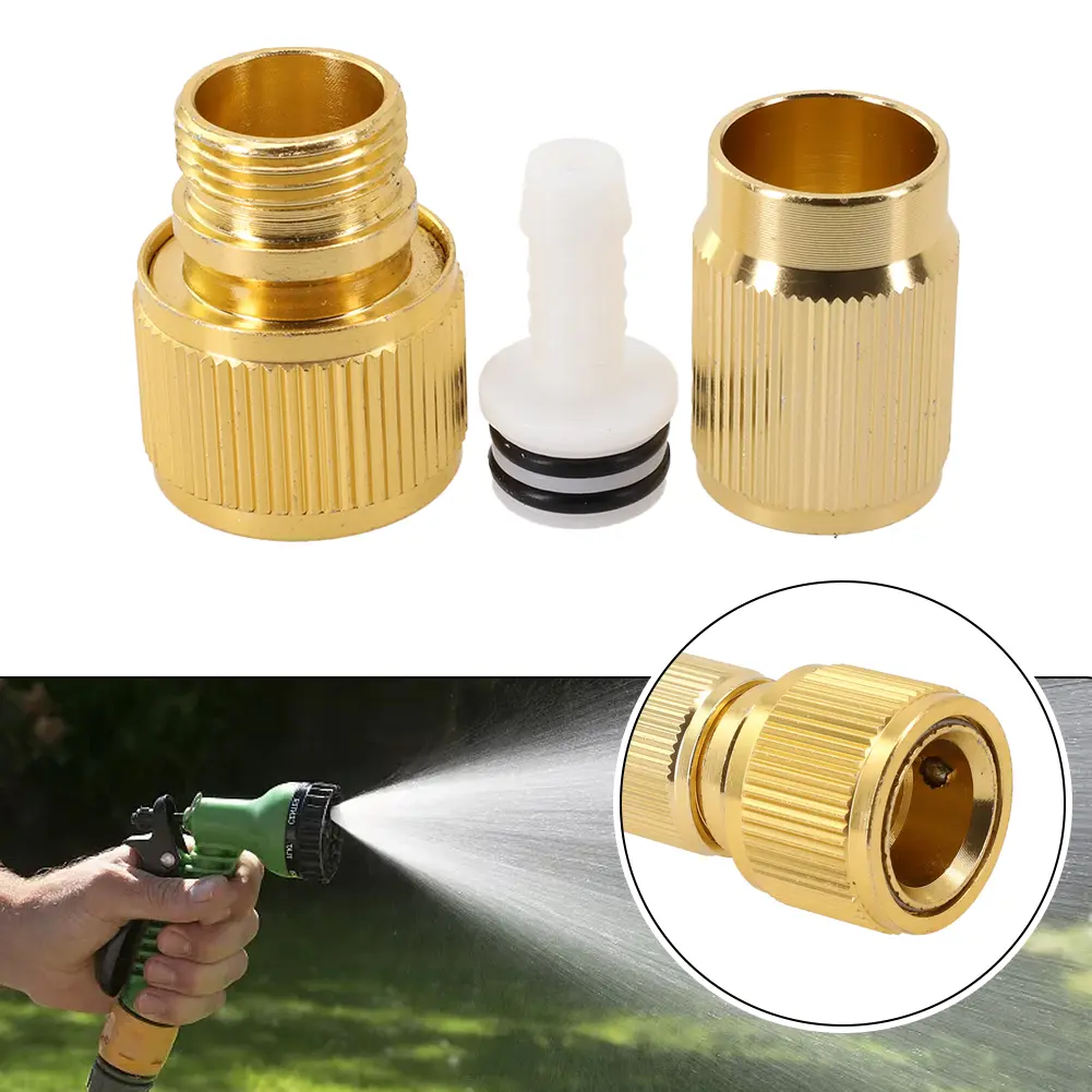 Brass Hose Connection Set of 2 Expandable Repair Adaptors for Garden Hose Use Compatible with Misting and Watering Tools