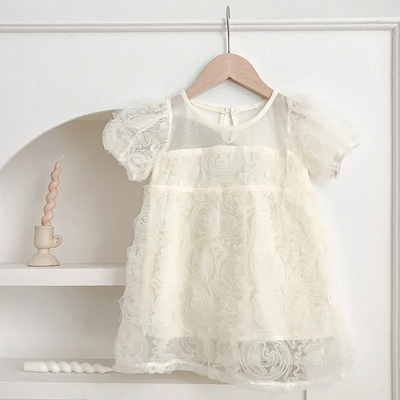 Summer Toddler Girls Dress Kids Princess Birthday Party Gown Mesh Tutu Wedding Children Dresses Kids Rose Flower Girl Dresses