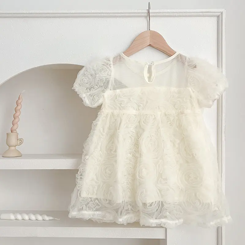 Summer Toddler Girls Dress Kids Princess Birthday Party Gown Mesh Tutu Wedding Children Dresses Kids Rose Flower Girl Dresses