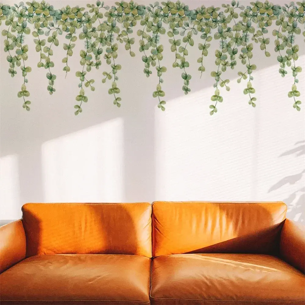 Eucalyptus Leaf Wall Stickers TV Background Waterproof 2pcs/set 30*90cm For Toilet Door/wall Mothproof High Quality