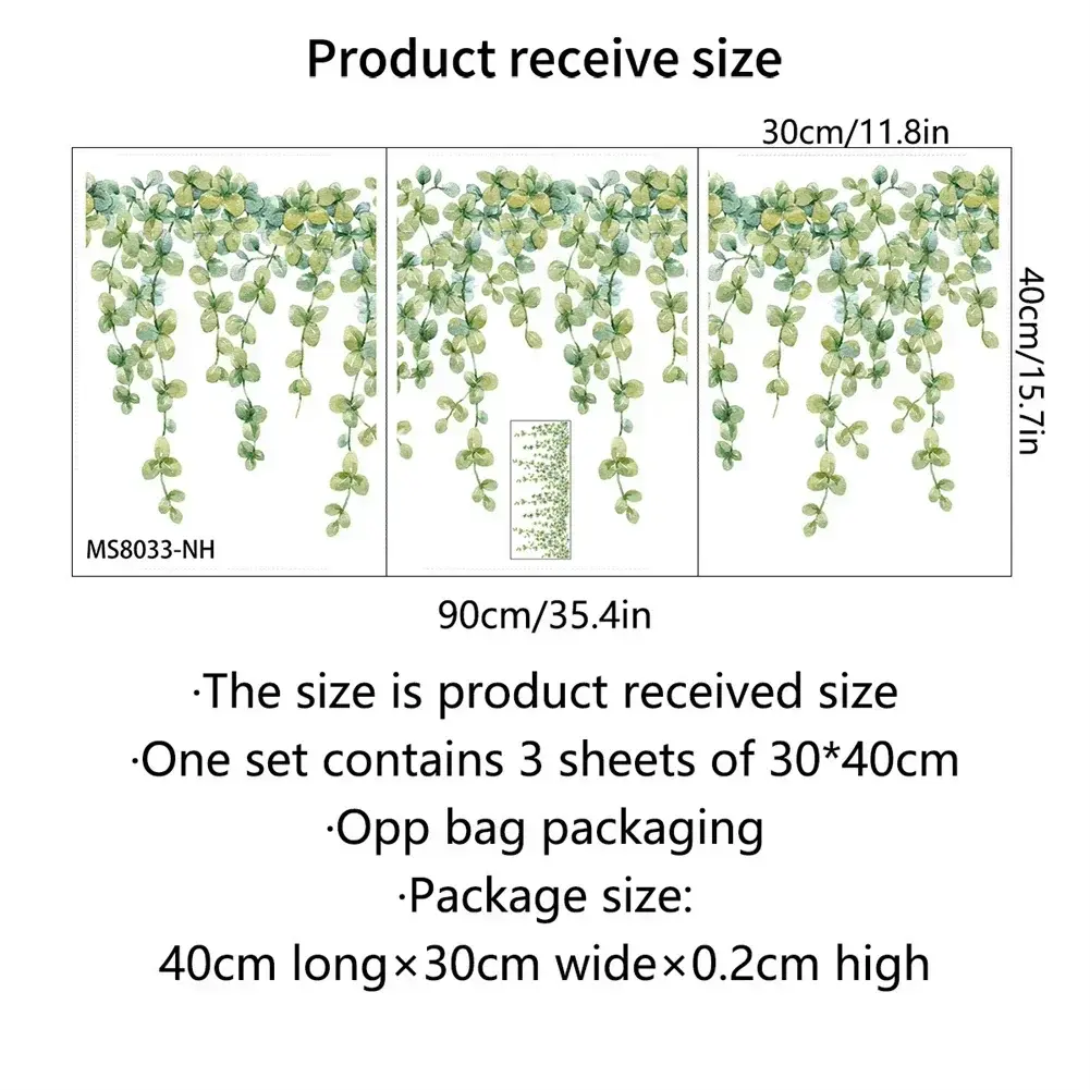 Eucalyptus Leaf Wall Stickers TV Background Waterproof 2pcs/set 30*90cm For Toilet Door/wall Mothproof High Quality
