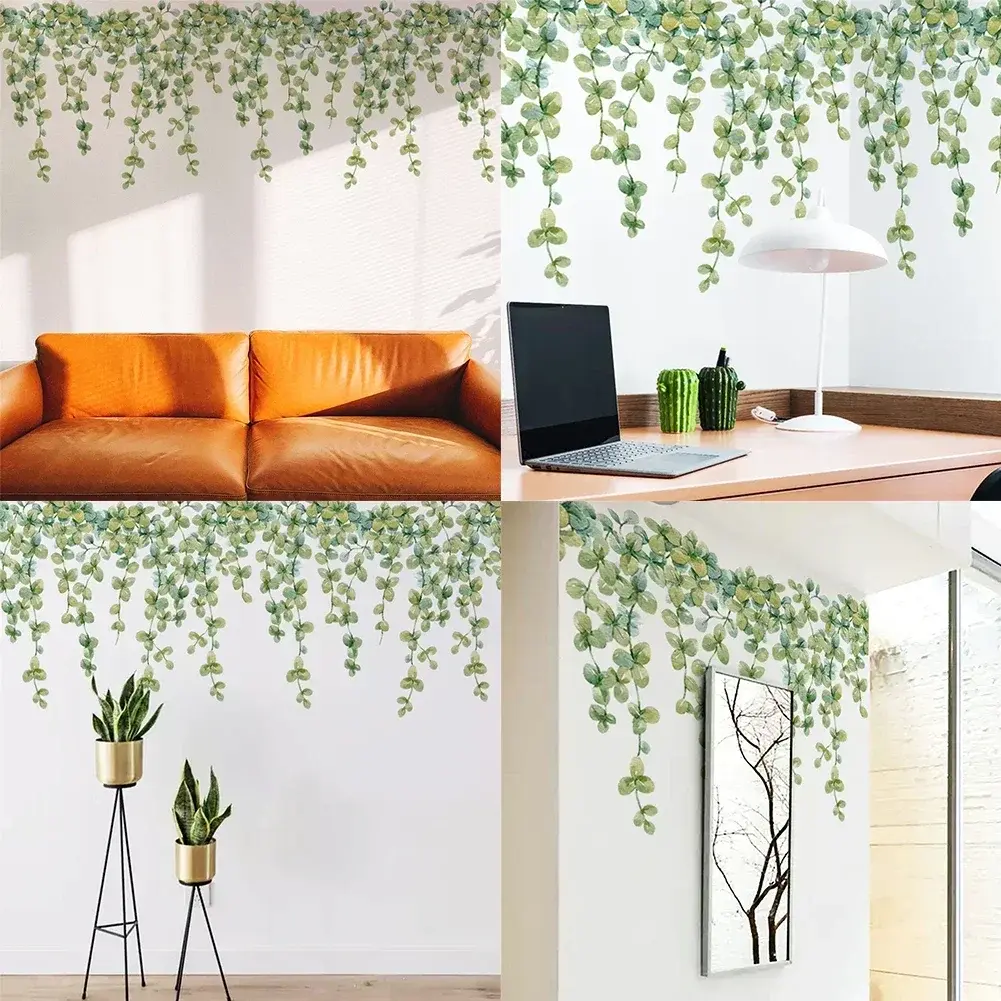 Eucalyptus Leaf Wall Stickers TV Background Waterproof 2pcs/set 30*90cm For Toilet Door/wall Mothproof High Quality